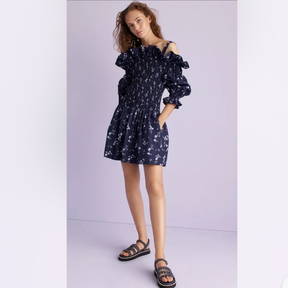 Rebecca Taylor Francine Cold Shoulder Dress in Navy‎ Size 6